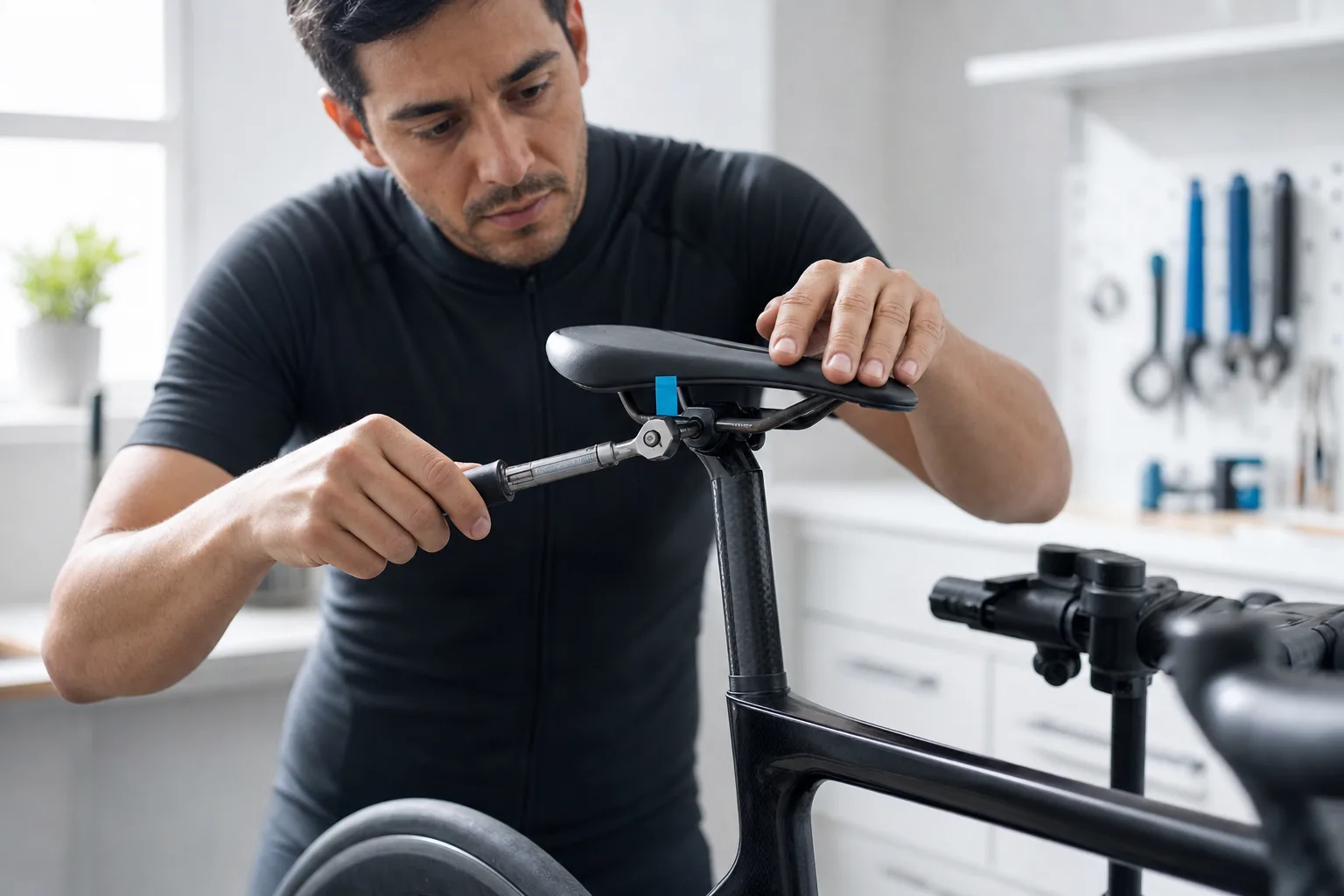 A small reversible saddle adjustment marked before the change